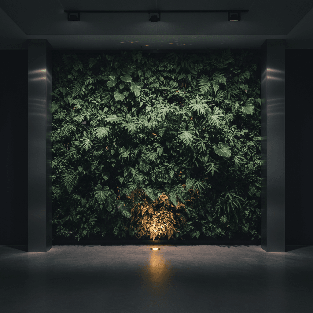 Full-height living wall installation in a modern corporate lobby