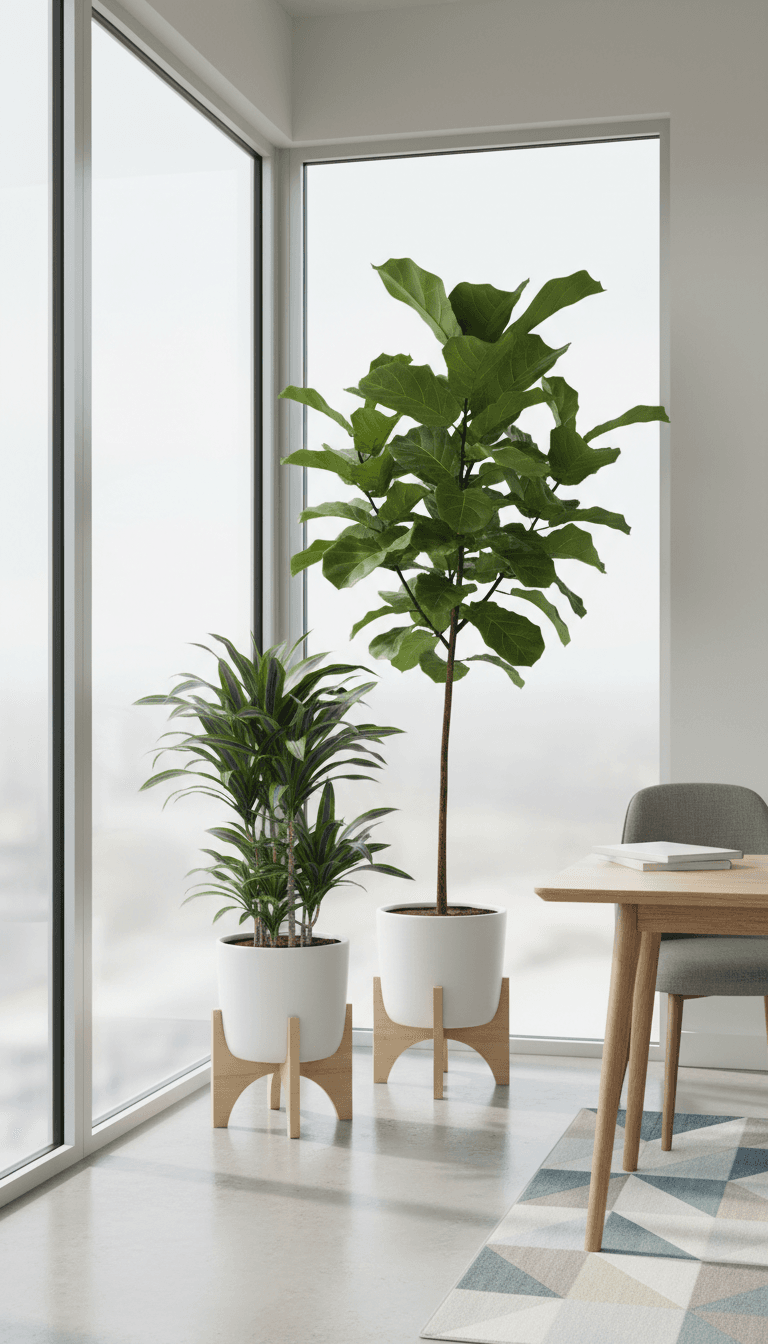 Office corner with mature plants